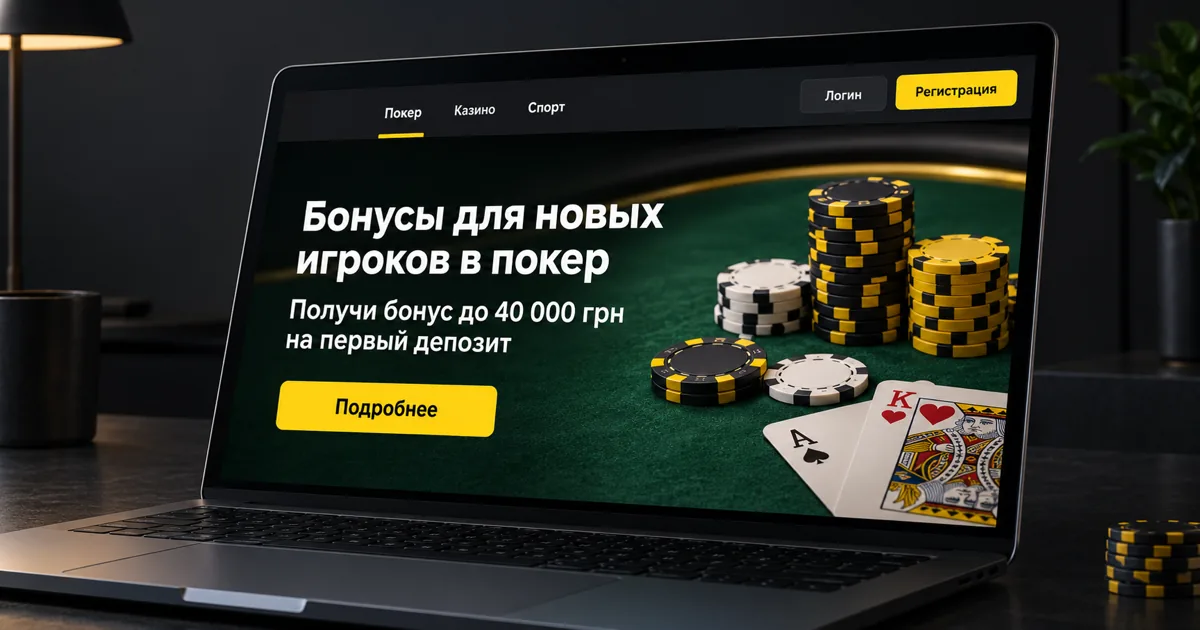 Главная страница покер-рума с бонусом до 40 000 грн для новых игроков