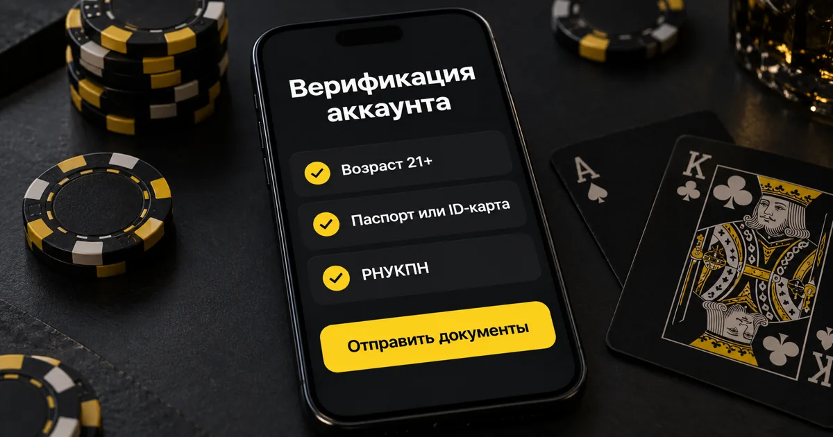 Верификация аккаунта в покер-руме: возраст 21+, паспорт или ID-карта, РНУКПН