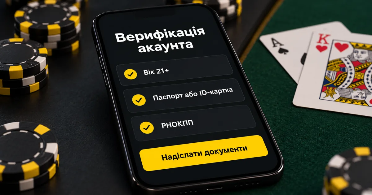 Верифікація акаунта в покер-румі: вік 21+, паспорт або ID-картка, РНОКПП